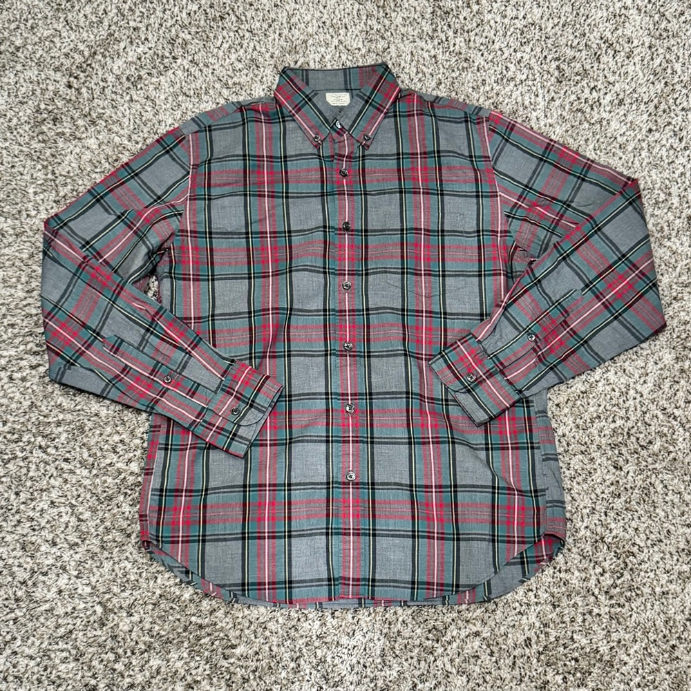 J. Crew Men’s Gray Plaid Button-Down Shirt - Size Medium